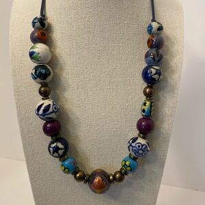 African Hand Painted Glass Beaded Necklace Hand Crafted